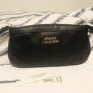 Versace Collection black leather wristlet NWT